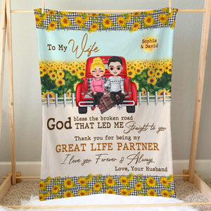 Thank You For Being My Great Life Partner, Couple Gift, Personalized Blanket, Sunflower Couple Truck Blanket - Blanket - GoDuckee