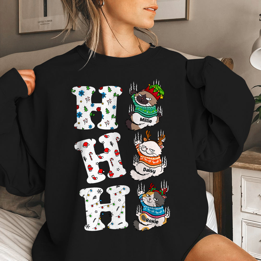Gift For Cat Lover, Personalized Shirt, Scratching Cat Christmas Shirt, Christmas Gift - Shirts - GoDuckee