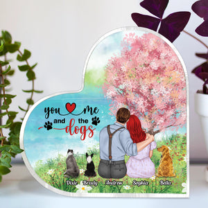 You And Me And The Dogs Personalized Heart Shaped Acrylic Plaque, Couple Gift - Decorative Plaques - GoDuckee