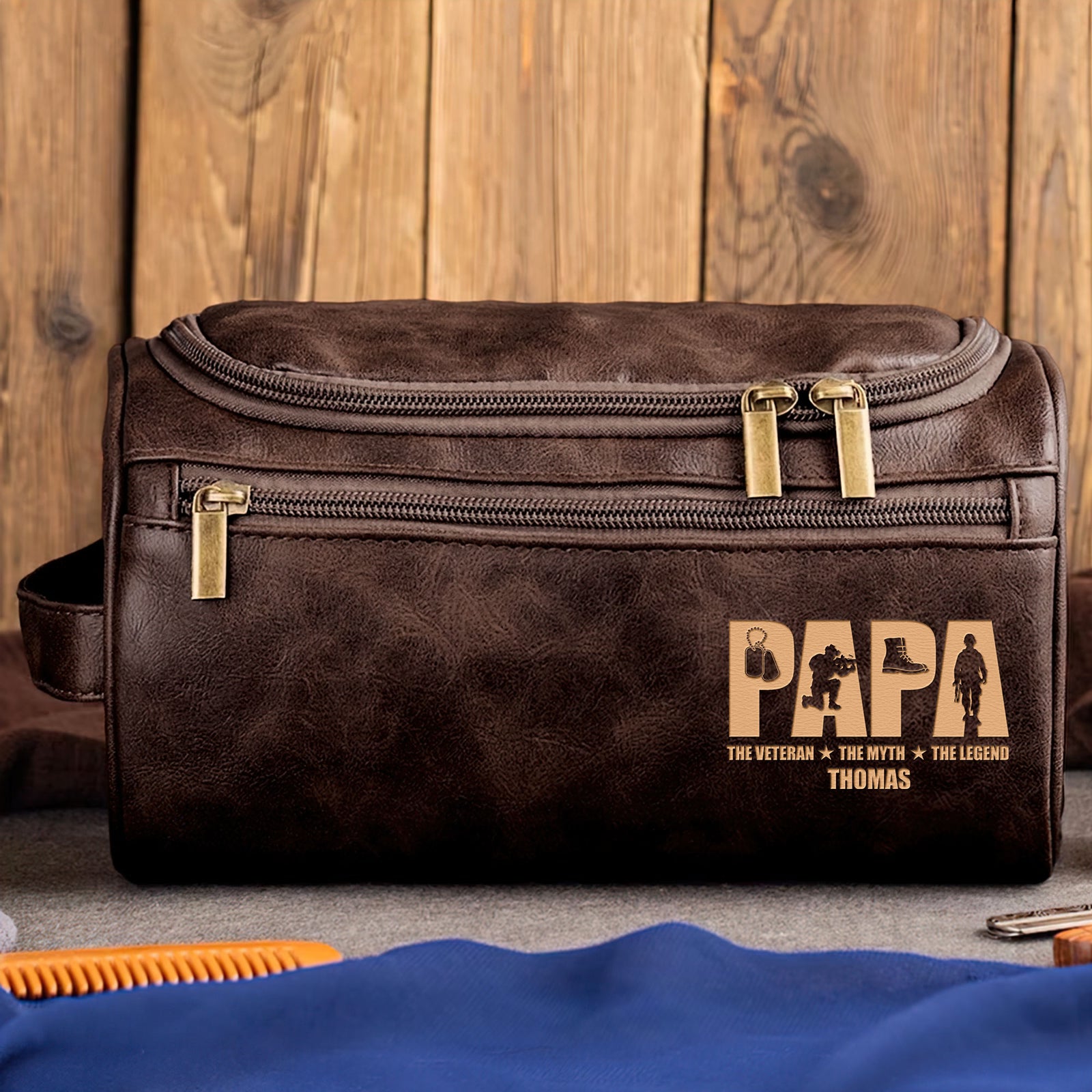 Personalized Gifts For Veteran Dad Leather Toiletry Bag 04huti070325 - Toiletry Bag - GoDuckee