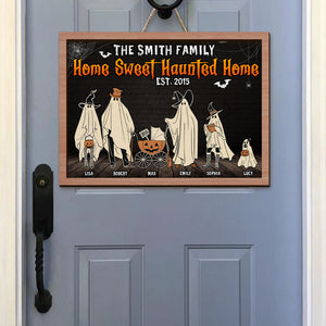 Home Sweet Haunted Home, Gift For Family, Personalized Wood Sign, Ghost Family Wood Sign, Halloween Gift - Wood Sign - GoDuckee