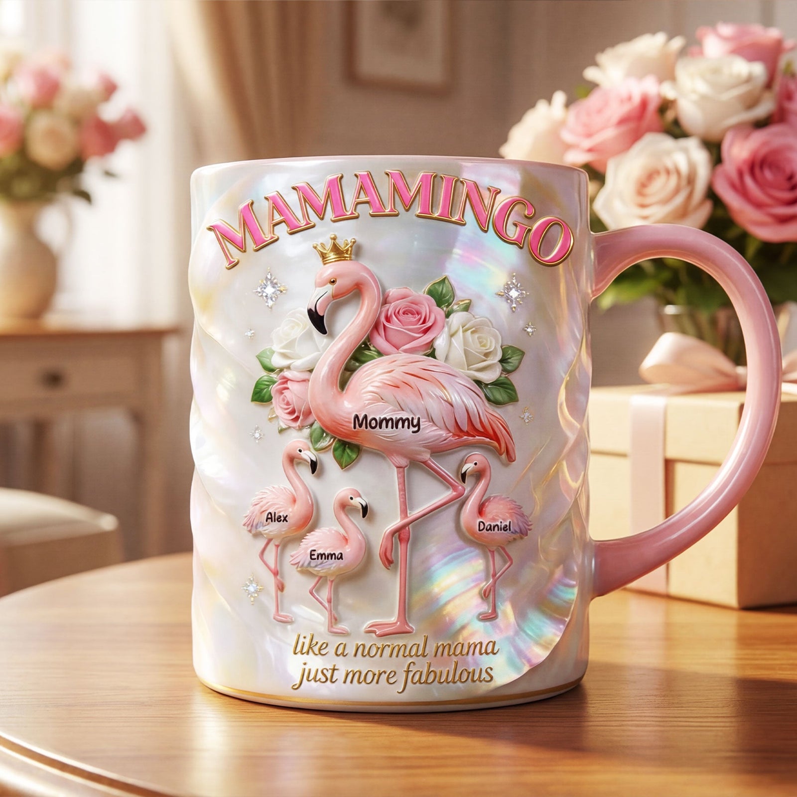 Flamingo Mom And Kids Coffee Accent Mug - Personalized Gifts For Mother's Day Coffee Mug 04PGTI100326