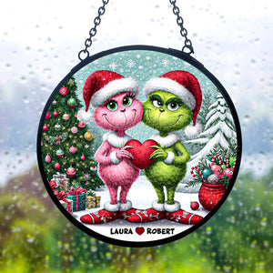 Personalized Christmas Gifts For Couple Round Window Hanging Stained Glass 04KATI030824 - Ornament - GoDuckee