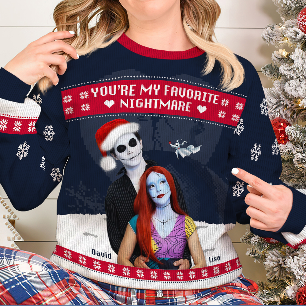 Custom Photo Gifts For Couple Christmas Ugly Sweater 02HUHU051024 You're My Favorite Nightmare - Ugly Christmas Sweater - GoDuckee