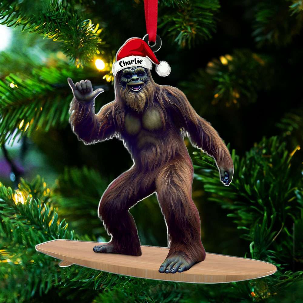 Personalized Gifts For Surfer Ornament, Wild Bigfoot Surfing 01QHTI291024