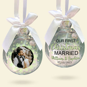 Our First Christmas Married, Couple Gift, Personalized Memorial Ornament, Custom Image Ornament, Christmas Gift - Ornament - GoDuckee