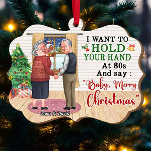 I Want To Hold You Hand, Couple Gift, Personalized Wood Ornament, Old Couple Ornament, Christmas Gift - Ornament - GoDuckee