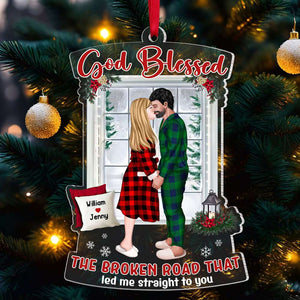 God Blessed The Broken Road, Couple Gift, Personalized Acrylic Ornament, Kissing Couple Ornament, Christmas Gift - Ornament - GoDuckee