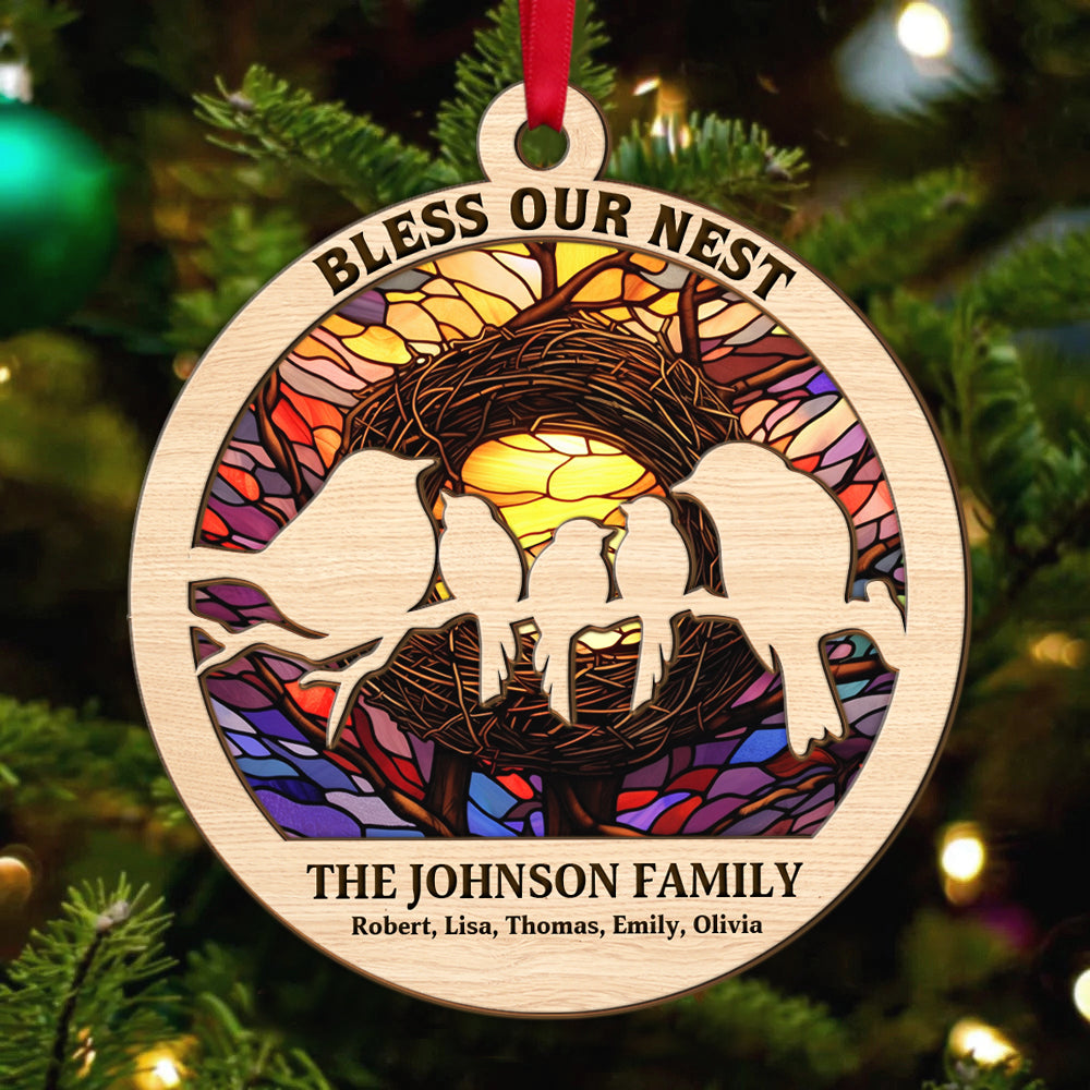 Bird Family Personalized Suncatcher Ornament, Christmas Gift For Family - Ornament - GoDuckee