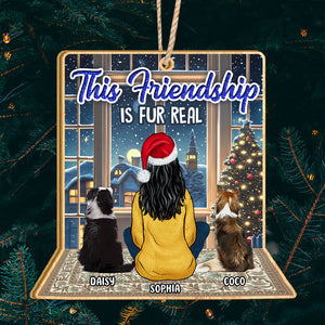 This Friendship Is Fur Real, Gift For Dog Lovers, Personalized Acrylic Ornament, Girl Sitting With Dogs, Christmas Gift 03HTTI080923HH - Ornament - GoDuckee