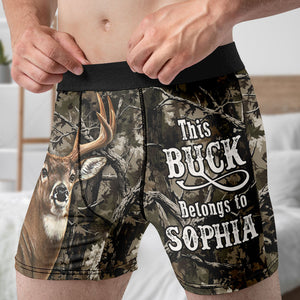 Personalized Gifts For Hunting Men's Boxer, This Buck Belongs To [Custom Name] 05qhti231224 - Boxer Briefs - GoDuckee
