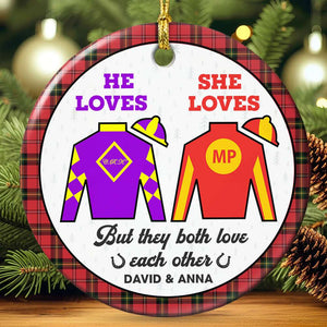 But They Both Love Each Other, Couple Gift, Personalized Ceramic Ornament, Horse Racing Couple Ornament, Christmas Gift 01HUTI101023 - Ornament - GoDuckee