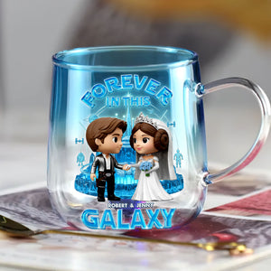 Galaxy Couple Glass Mug - Personalized Gifts For Couple 04ohti060625 - 3D Heart Glass Mug - GoDuckee