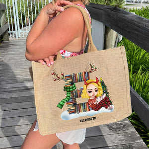 Personalized Gifts For Book Lover Alphabet Christmas Jute Tote Bag 04OHTI151124HH - Jute Tote Bag - GoDuckee