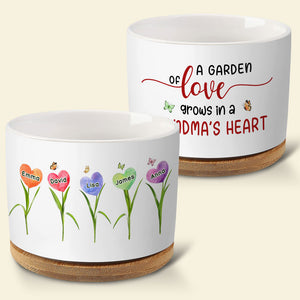 A Garden Of Love, Gift For Grandma, Personalized Plant Pot, Flower Heart Grandkids Plant Pot - Plant Pot - GoDuckee