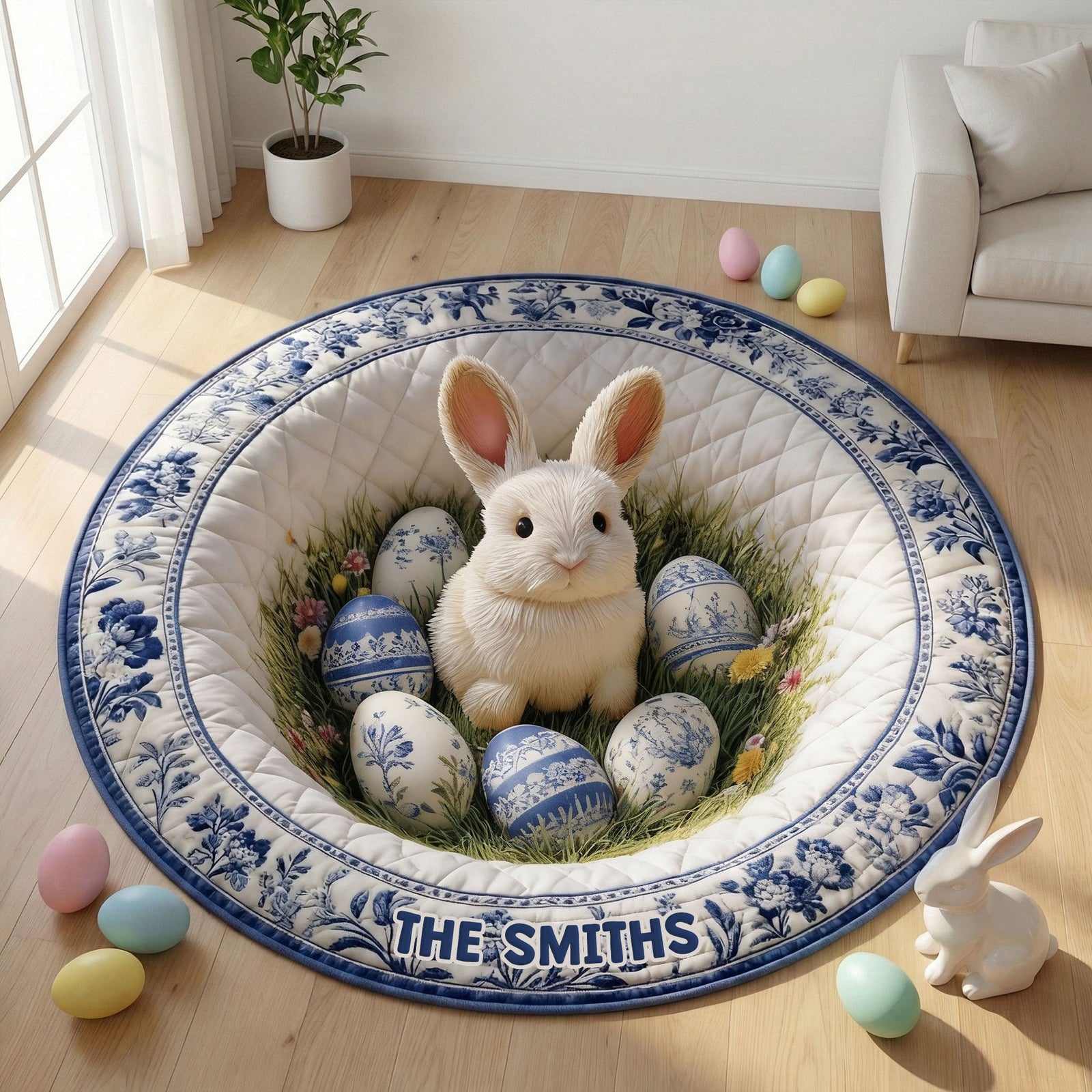 Easter Day Toile de Jouy Quilted Round Mat - Personalized Gifts For Easter Day Quilted Round Mat 01PGTI090226 - Doormat - GoDuckee