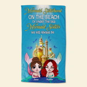 Mermaid Sisterhood On The Beach - Personalized Beach Towel - Gift For Friends TZ-BTAM2-04DNTI180423HH - Beach Towel - GoDuckee