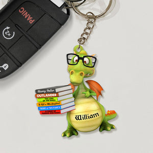 Gift For Kids, Personalized Keychain, Dragon Reading Books, Custom Title Book Name Keychain - Keychains - GoDuckee