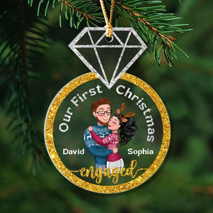 Our First Christmas Engaged, Personalized Ornament, Couple Gifts - Ornament - GoDuckee