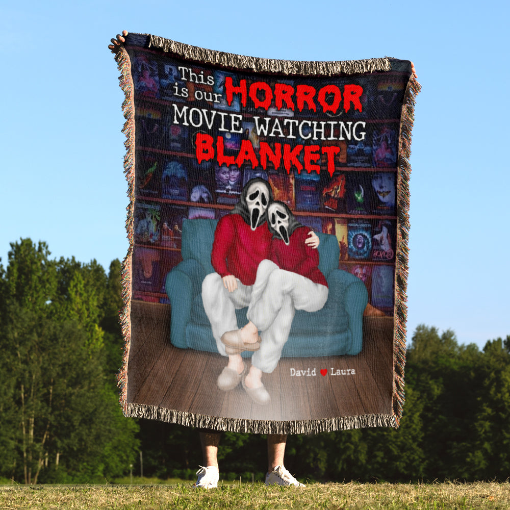 This Is Our Horror Movie Watching Blanket-Personalized Woven Blanket-Gift For Him/ Gift For Her- Halloween Gift - Blanket - GoDuckee