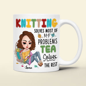 Personalized Gifts for Knitters, Custom Cartoon Characters with Yarn and Knitting White Mug 01TOTI060824HH - Coffee Mug - GoDuckee