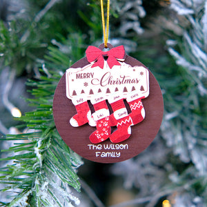 Merry Christmas - Christmas Socks, Personalized Family Layered Wooden Ornament - Ornament - GoDuckee