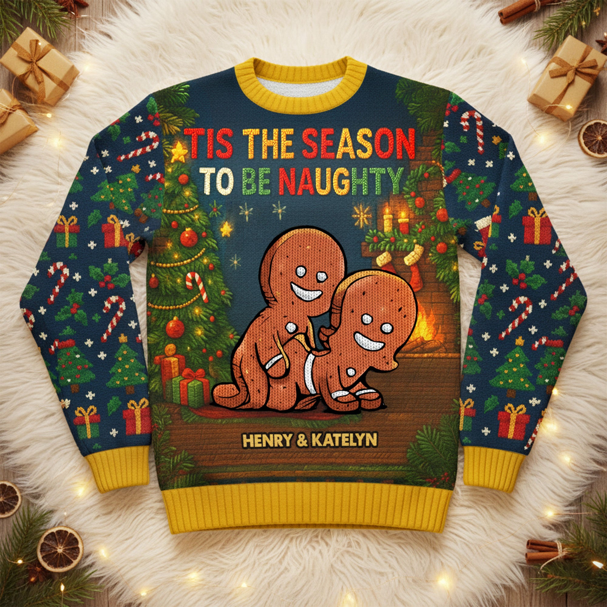 Funny Gingerbread Couple Knitted Ugly Sweater - Personalized Gifts For Couple Christmas Ugly Sweater 01HUTI131125 - Ugly Christmas Sweater - GoDuckee