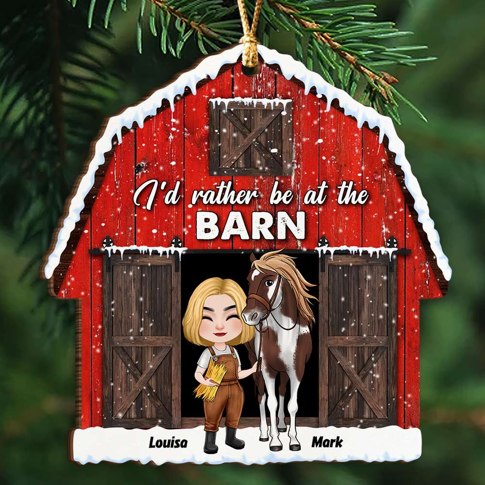 I'd Rather Be At The Barn, Personalized Wood Ornament, Gifts For Horse Lovers - Ornament - GoDuckee