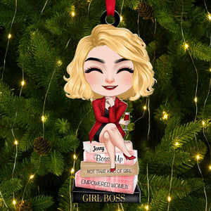 Gift For Boss Girl, Personalized Acrylic Ornament, Boss Girl Sitting On Books Ornament, Christmas Gift - Ornament - GoDuckee