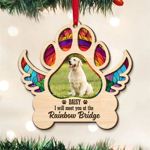 I Will Meet You At The Rainbow Bridge - Personalized Custom Photo Wood Ornament - Christmas Gift For Pet Lover - Ornament - GoDuckee