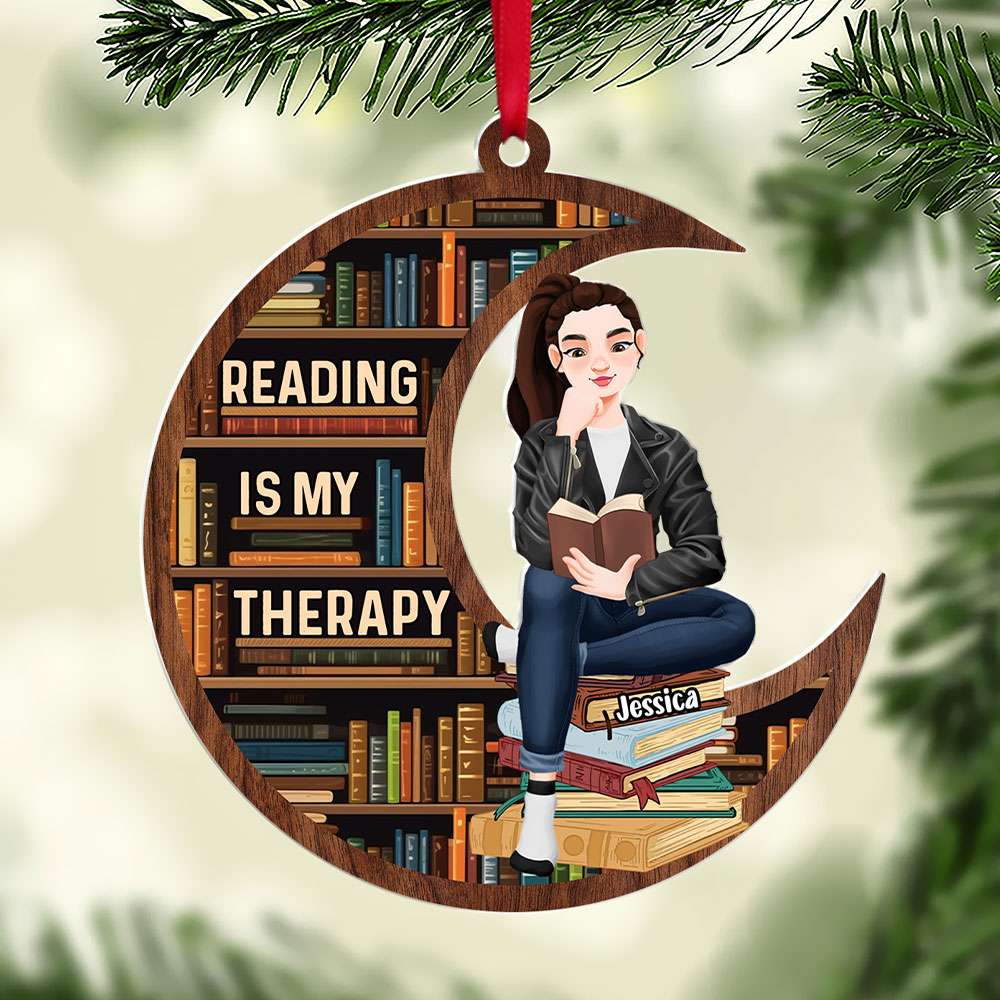 Personalized Gift For Book Lovers, Reading Is My Therapy Acrylic Ornament 02TOTI200924PA - Ornament - GoDuckee