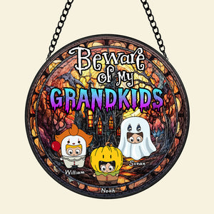 Personalized Gifts For Grandma Round Window Hanging Suncatcher Ornament Stained Glass Halloween 02XQTI070824 - Ornament - GoDuckee