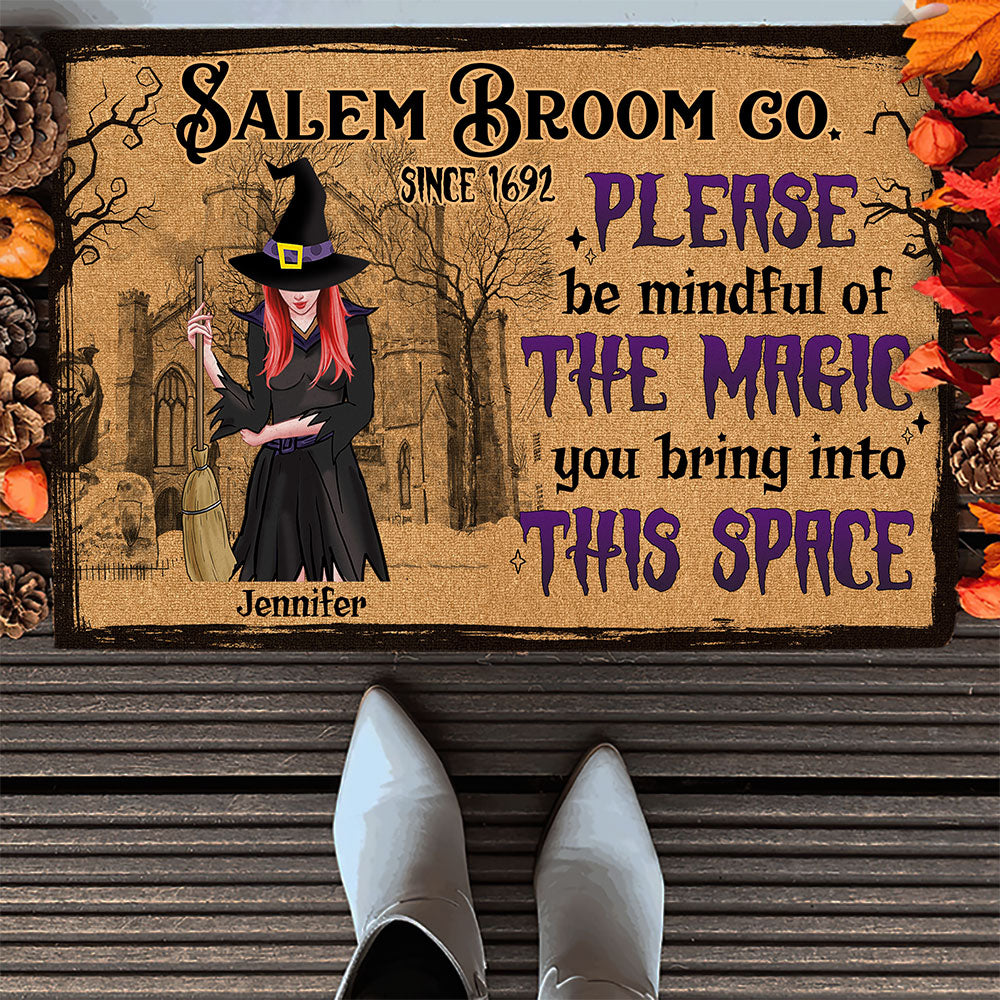 Salem Broom Co, Gift For Witch Lover, Personalized Doormmat, Witch House Doormat, Halloween Gift - Doormat - GoDuckee