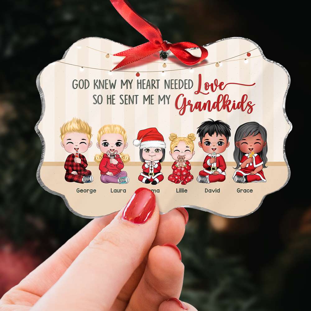 God Knew My Heart Needed Love, Gift For Family, Personalized Acrylic Ornament, Christmas Kids Ornament, Christmas Gift 01ACDT061123HH [UP TO 12 KIDS] - Ornament - GoDuckee