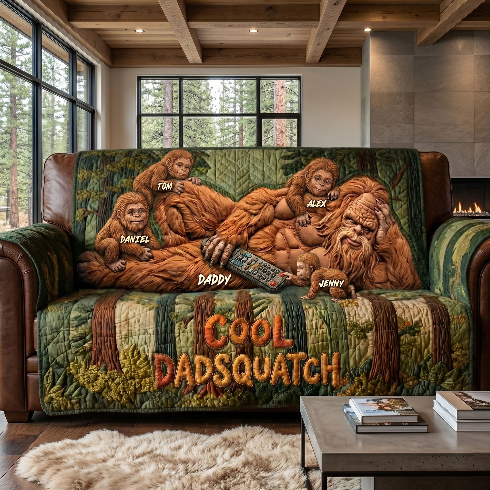 Fun Sasquatch Dad Resting Quilted Sofa Cover - Personalized Gifts For Dads 04QHTI170426 - Sofa Cover - GoDuckee