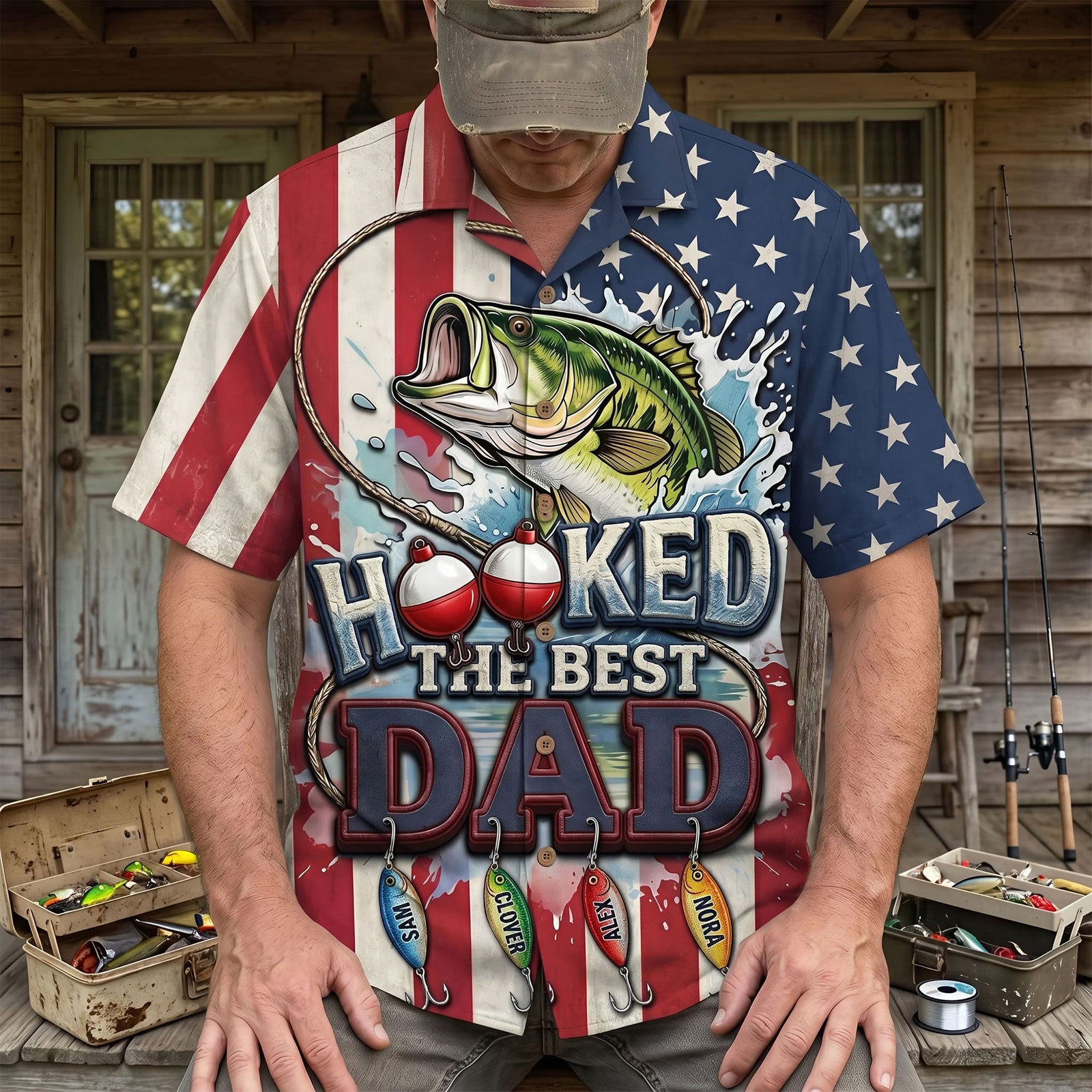 Hooked The Best Dad Hawaiian Shirt Personalized Gifts For Dad 03PATI150426 - Hawaiian Shirts - GoDuckee