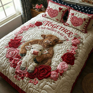 Cute Romantic Cow Couple Quilt Bed Set, Personalized Gifts For Couple 04qhti200126 - Bedding Set - GoDuckee