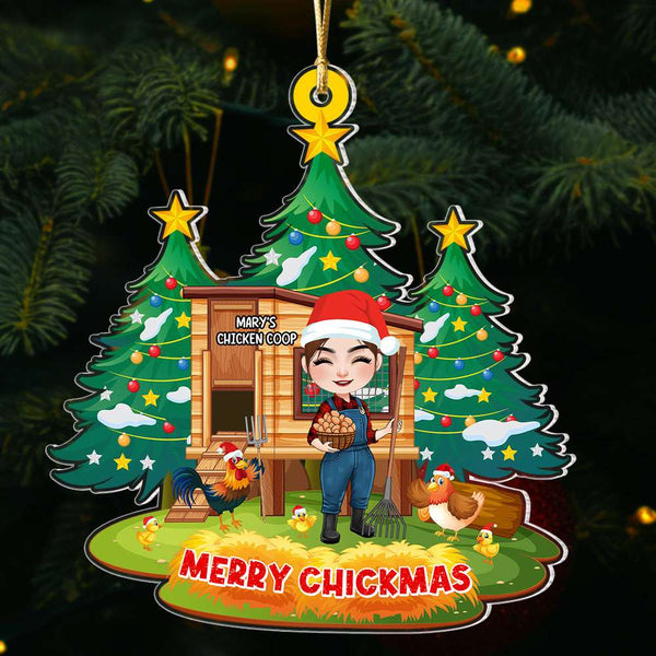 Painted Wooden Ornament Chicken Christmas Merry Chickmas 