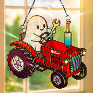 Cute Tractor Ghost Farmer Suncatcher - Personalized Gifts For Farmers 05pati110825 - Ornament - GoDuckee