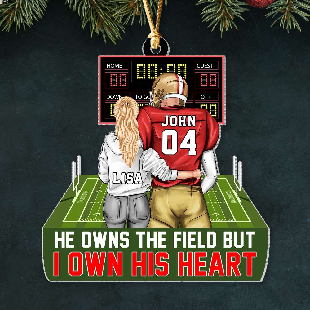 He Owns The Field But I Own His Heart, Personalized Ornament, Gifts For Football Player - Ornament - GoDuckee