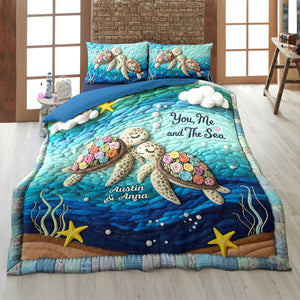 Turtle Couple Quilt Bedding Set - Personalized Gifts For Couple 04nati190625 - Blanket - GoDuckee
