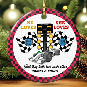 But They Both Love Each Other, Couple Gift, Personalized Ceramic Ornament, Racing Car Couple Ornament, Christmas Gift 02HUTI061023 - Ornament - GoDuckee
