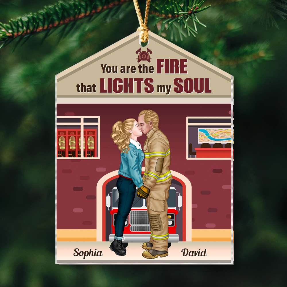 You Are The Fire That Lights My Soul, Personalized Ornament, Firefighter Couple Gifts - Ornament - GoDuckee