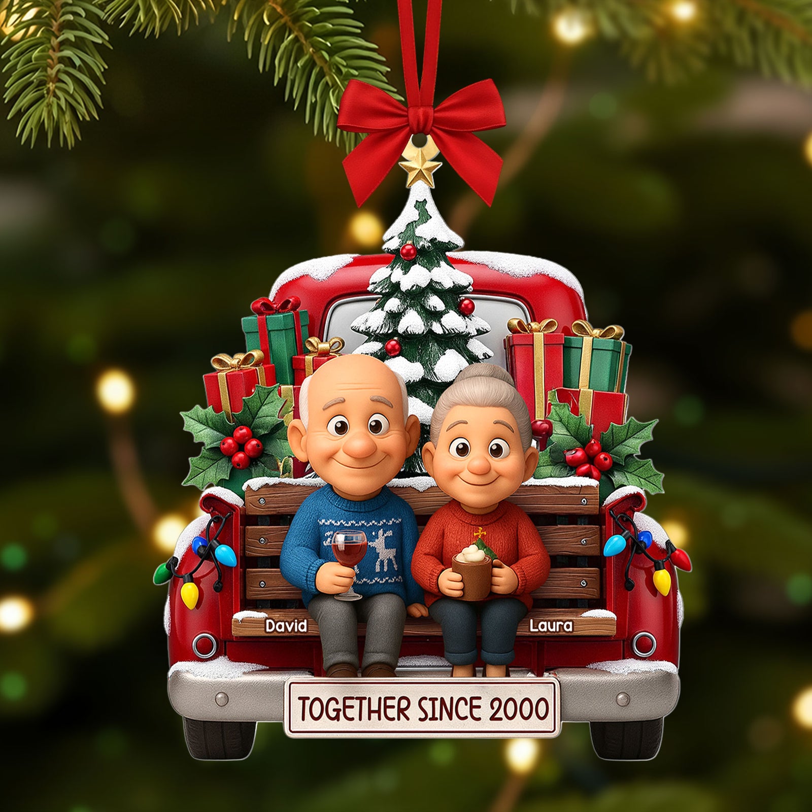 Old Couple Cheering On Truck Ornament - Custom Photo Gifts For Couple 03pati300825 - Ornament - GoDuckee