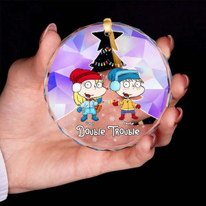 Personalized Gifts For Family Crystal Ornament, Cute Mischievous Kids Double Trouble 04QHTI291024HG - Ornament - GoDuckee