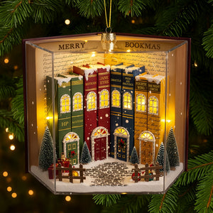 Book Town In A Jolly Christmas Night Acrylic Ornament, Personalized Gifts For Book Lovers 05qhti280825 - Ornament - GoDuckee