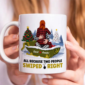 All Because Two People Swiped Right, Personalized Coffee Mug, Christmas Gifts For Couple - Coffee Mug - GoDuckee