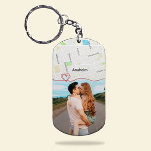 How We Met Each Other, Couple Gift, Personalized Stainless Steel Engraved Keychain, Custom Photo Couple Keychain 05HTTI011223 - Keychains - GoDuckee