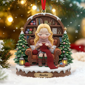 Knitting Girl Christmas Ornament - Personalized Gifts For Knitting Lovers 03pgti211125 - Ornament - GoDuckee