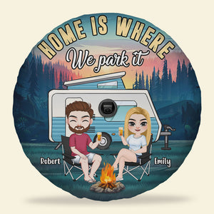 Home Is Where Where Park It, Gift For Couple, Personalized Tire Cover, Camping Couple Tire Cover, Couple Gift - Tire Cover - GoDuckee